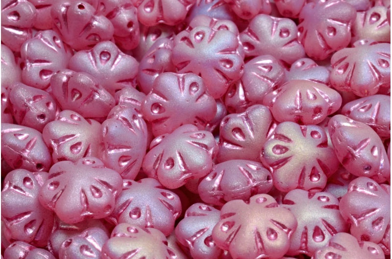 フォークロアフラワービーズ、クリスタルマットABフル(2Xサイド)ピンクライン(00030-84100-28703-54321)、ガラス、チェコ共和国