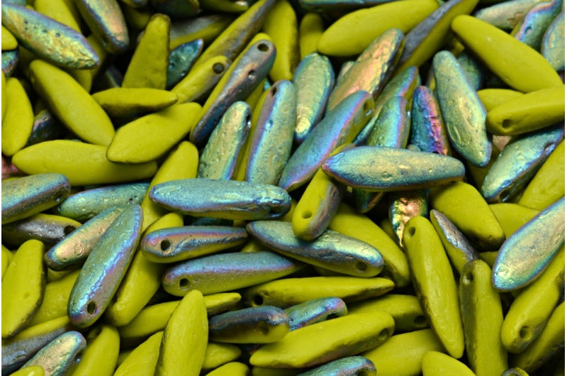 Dagger Beads,不透明绿色蚀刻水晶 Vitrail 中等涂层 (53410-ETCH-28101),玻璃,捷克共和国