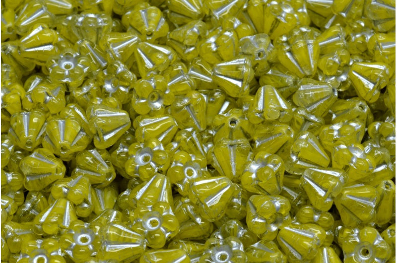 Bell Flower Beads, Yellow Silver Lined (R0812-54301), Glass, Czech Republic