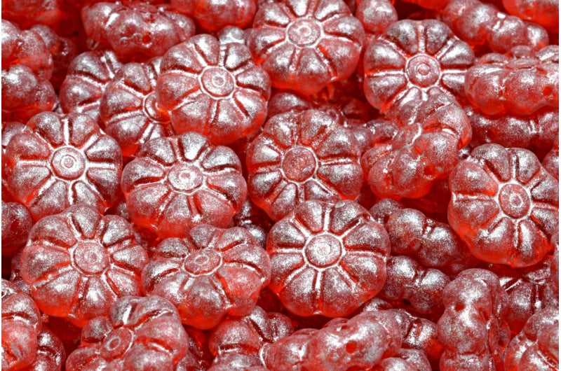 Asterisk Flower Beads 12x12, Transparent Red Matte 34301 (90050-84100-34301), Glass, Czech Republic