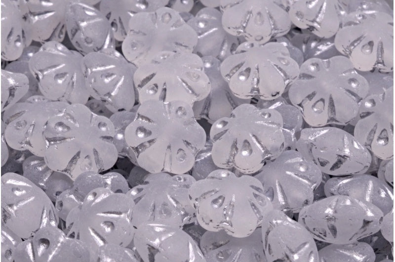 Folklore Flower Beads, Crystal Matte Silver Lined (00030-84100-54301), Glass, Czech Republic