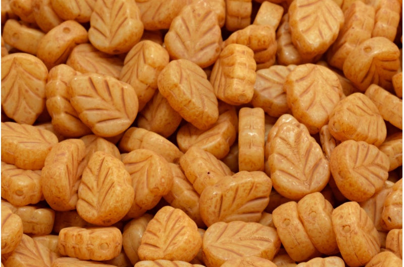 Mint Leaf Beads, White 84311 (02010-84311), Glass, Czech Republic