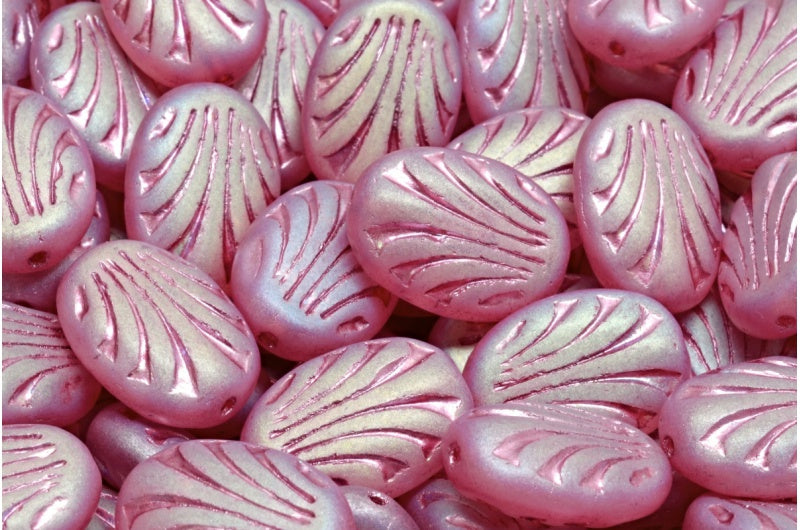 Oval With Lines, Crystal Matte Ab Pink Lined (00030-84100-28701-54321), Glass, Czech Republic