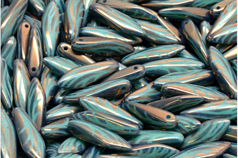 ダガービーズ、ターコイズブロンズ L Dw (63130-14415-L-DW)、ガラス、チェコ共和国