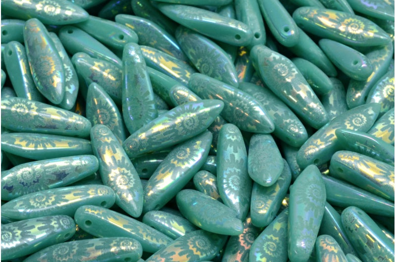 Dagger Beads, Turquoise Ab Full (2X Side) L Sh (63130-28703-L-SH), Glass, Czech Republic