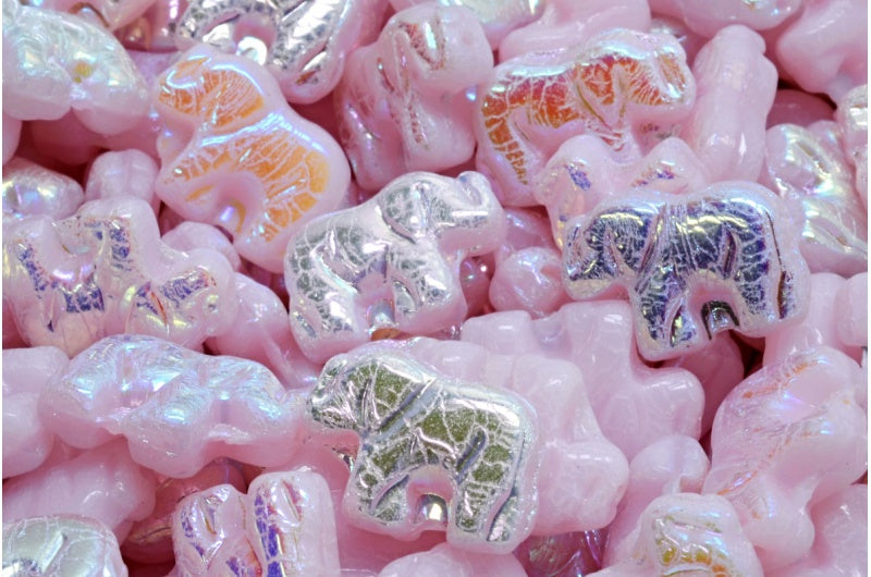 エレファントビーズ、オパールピンクAB(71200-28701)、ガラス、チェコ共和国