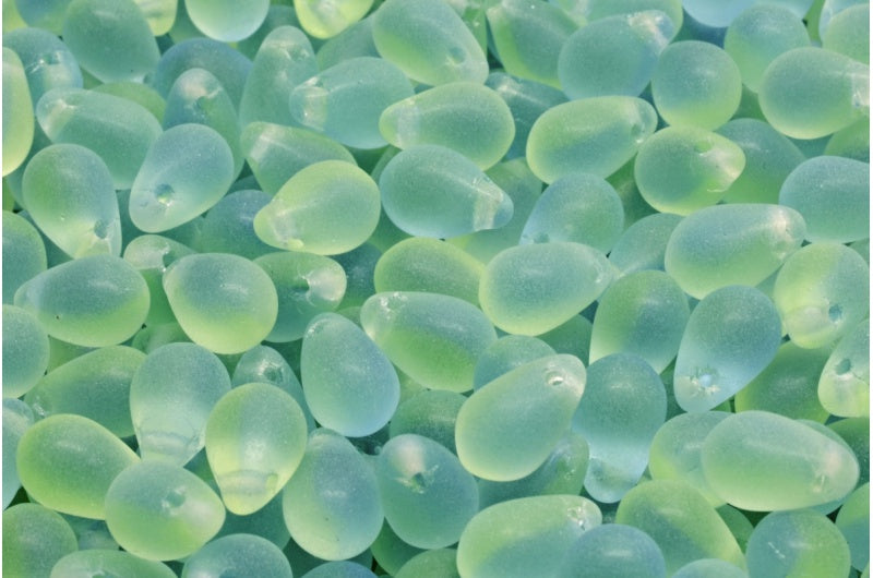 ドロップビーズ、透明イエロー透明ブルーマット(80130-30020-84100)、ガラス、チェコ共和国