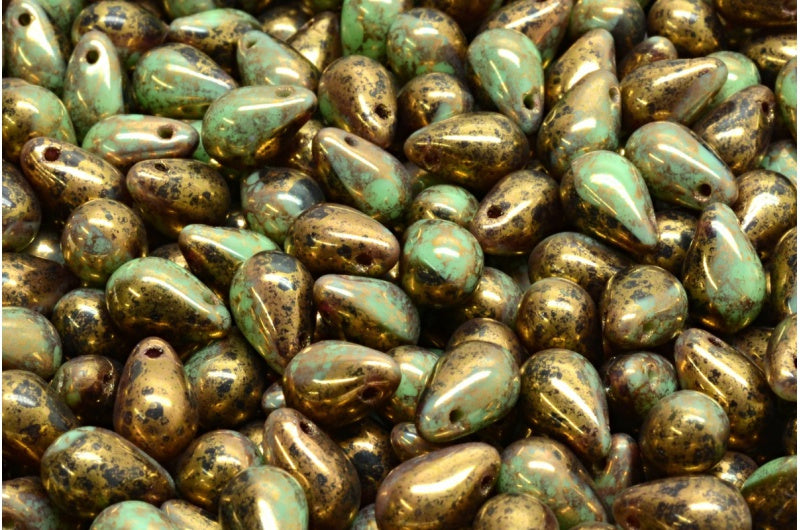 ドロップビーズ、不透明グリーン 20100 テラコッタバイオレット (53200-20100-15496)、ガラス、チェコ共和国