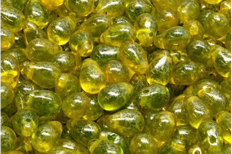 ドロップビーズ、透明イエロー 透明グリーン 34302 (80020-50220-34302)、ガラス、チェコ共和国