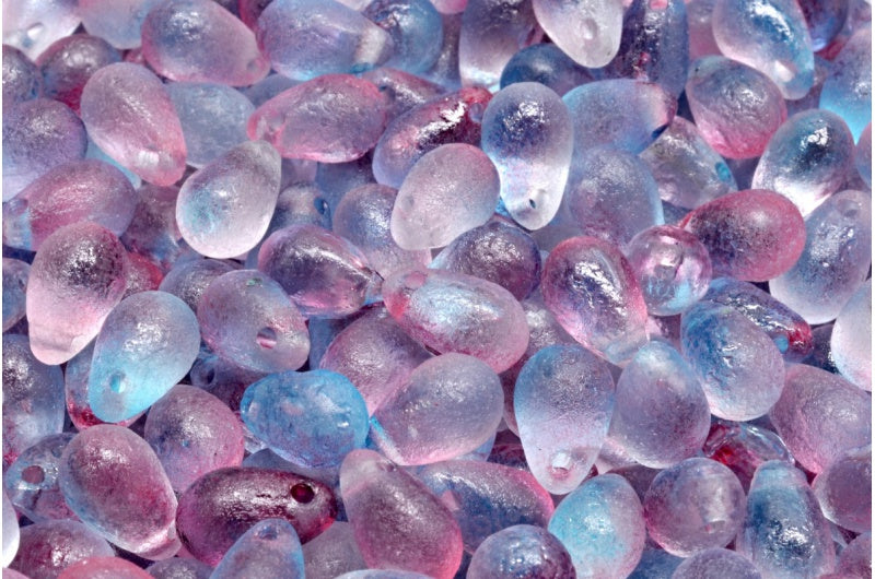 ドロップビーズ、クリスタルエッチング青赤透明染色(00030-ETCH-48013)、ガラス、チェコ共和国