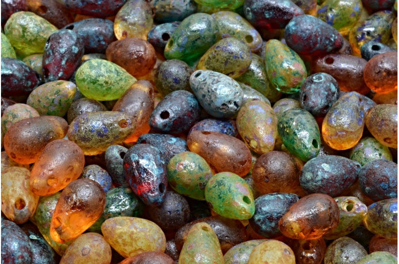 ドロップビーズ、1ミックスカラーエッチングトラバーチン(00001-MIx-ETCH-86800)、ガラス、チェコ共和国