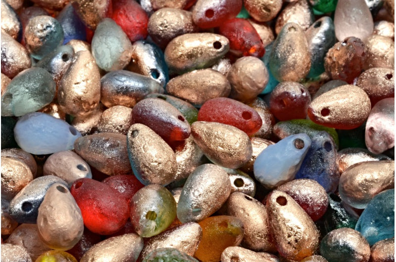 滴珠,1 颗混合颜色蚀刻玫瑰金卡普里岛 (00001-MIx-ETCH-27101),玻璃,捷克共和国