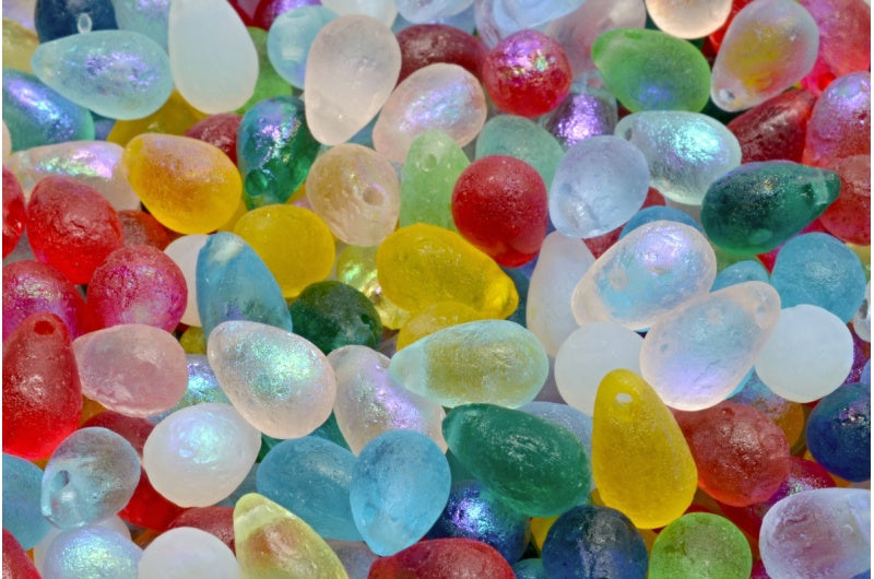 ドロップビーズ、1ミックスカラーエッチングAb(00001-MIx-ETCH-28701)、ガラス、チェコ共和国