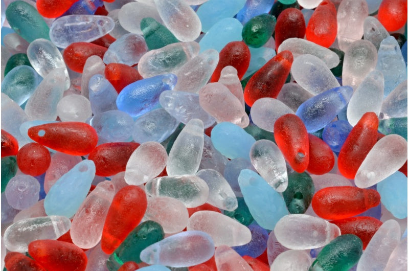 ドロップビーズ、1ミックスカラーエッチング(00001-MIx-ETCH)、ガラス、チェコ共和国