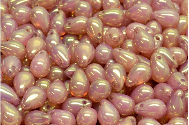 ドロップビーズ、オパールホワイトラスターレッドフルコーティング(01000-14495)、ガラス、チェコ共和国