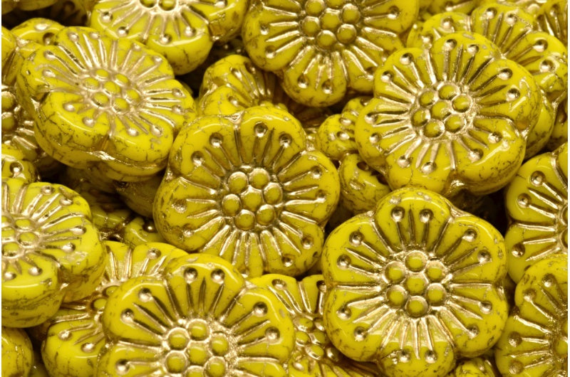 Boho Flower Beads, Yellow Gold Lined (83120-54302), Glass, Czech Republic