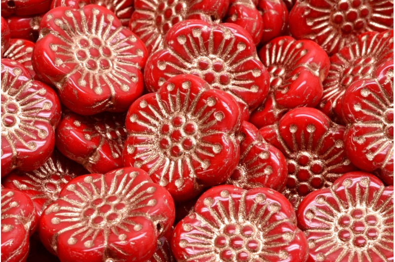 Boho Flower Beads, Opaque Red Copper Lined (93200-54307), Glass, Czech Republic