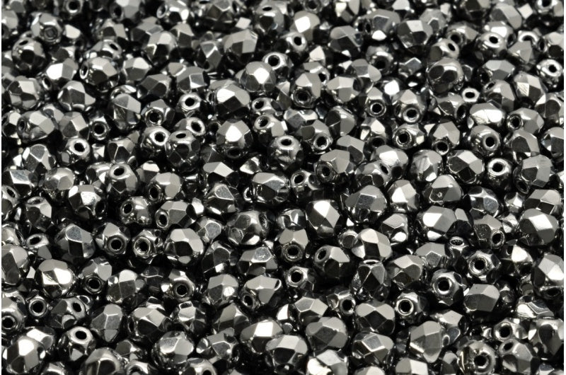 ファセット加工ビーズ ラウンド、ブラック 27400 (23980-27400)、ボヘミアクリスタルガラス、チェコ共和国