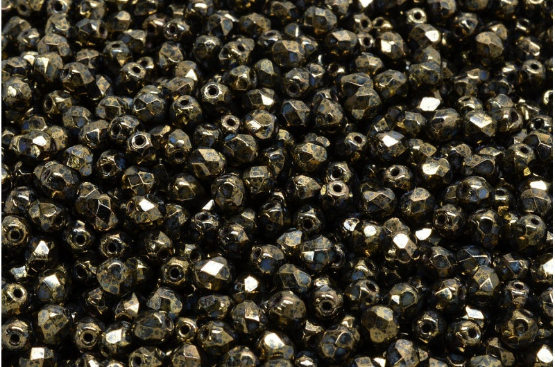 ファセット加工ラウンドビーズ、ブラックセネガルバイオレット(23980-15695)、ボヘミアクリスタルガラス、チェコ共和国