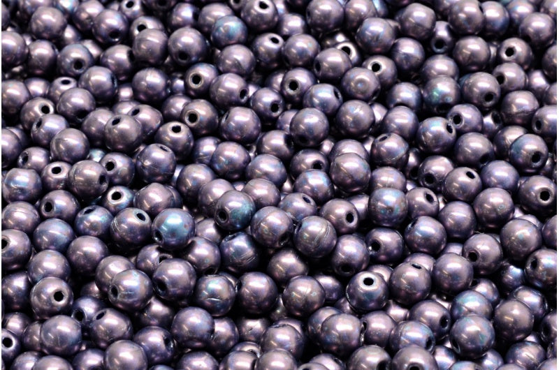 ラウンドドラックビーズ 4mm、不透明ブルーネビュラ(33400-15001)、ガラス、チェコ共和国