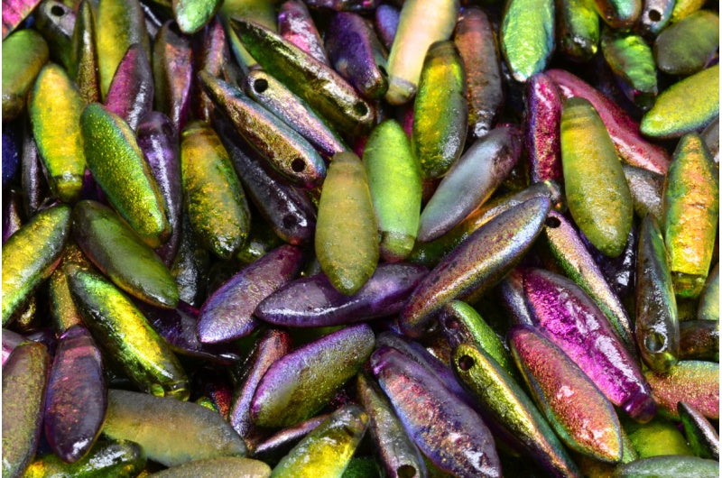 匕首珠,水晶蚀刻绿紫色 (00030-ETCH-95000),玻璃,捷克共和国