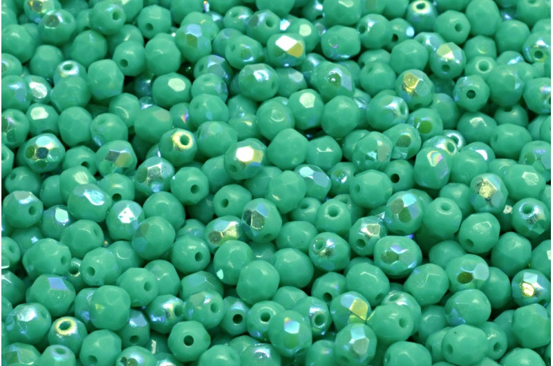 ファイアポリッシュファセットビーズラウンド、ターコイズAB(63130-28701)、ボヘミアクリスタルガラス、チェコ共和国