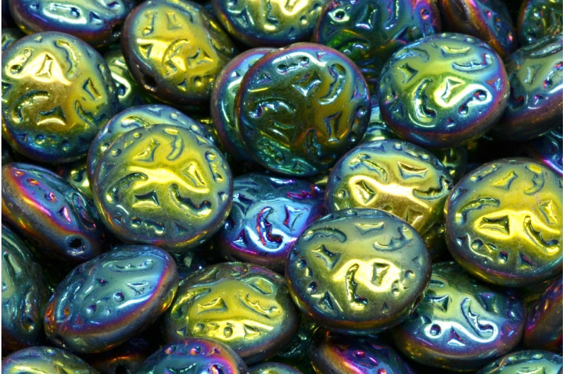 レンズ豆ビーズ(飾り付き)14mm、クリスタル 28103 (00030-28103)、ガラス、チェコ共和国