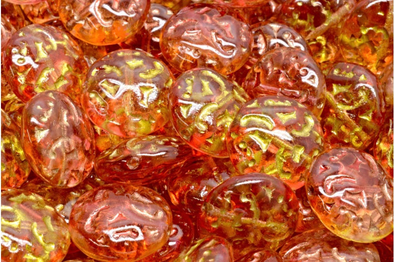 レンズ豆ビーズ(飾り付き)14mm、クリスタルゴールドライン入り 48001 (00030-54302-48001)、ガラス、チェコ共和国