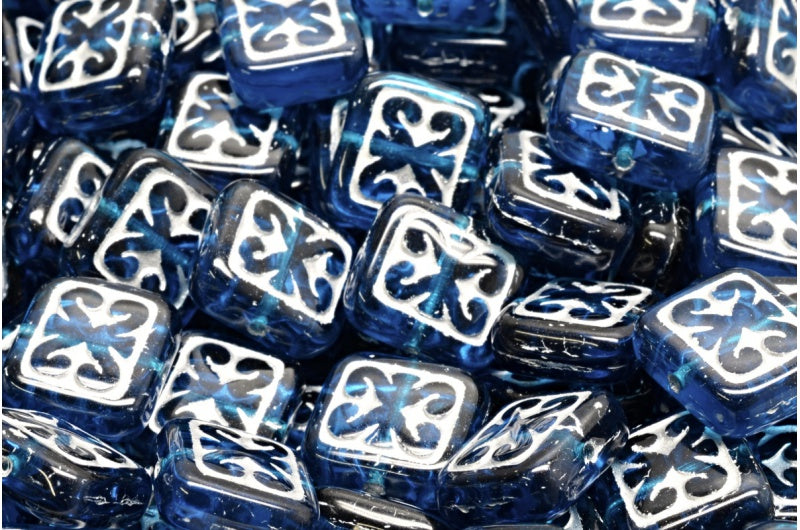 Ornamental Cushion Beads, Transparent Aqua Silver Lined (60080-54301), Glass, Czech Republic