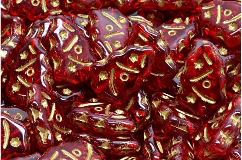 Christmas Tree Beads, Ruby Red Gold Lined (90080-54302), Glass, Czech Republic
