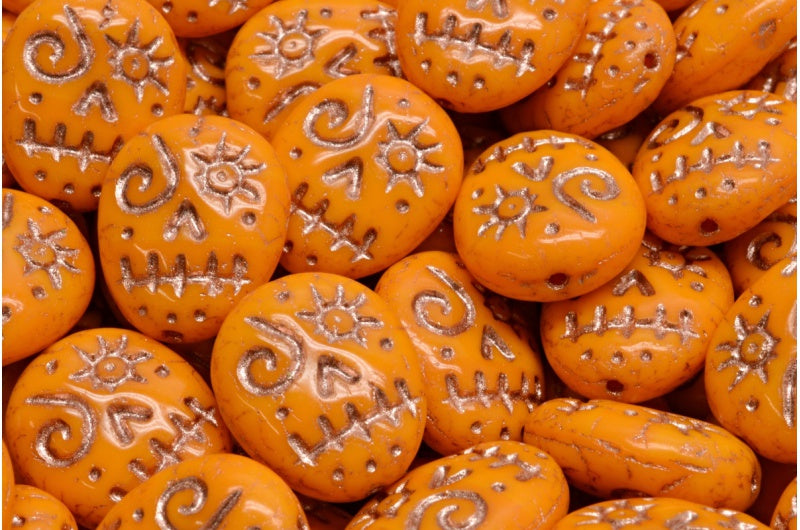 Woodoo Funny Face Beads Opaque Yellow Copper Lined (93110-54307), Glass, Czech Republic