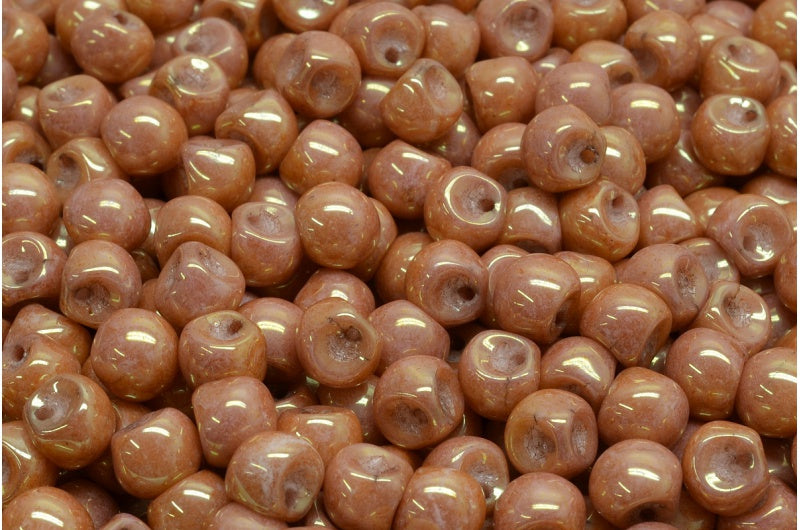 Mushroom Button Beads, White Luster Red Full Coated (02010-14495), Glass, Czech Republic