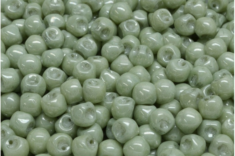 Mushroom Button Beads, White Luster Green Full Coated (02010-14457), Glass, Czech Republic