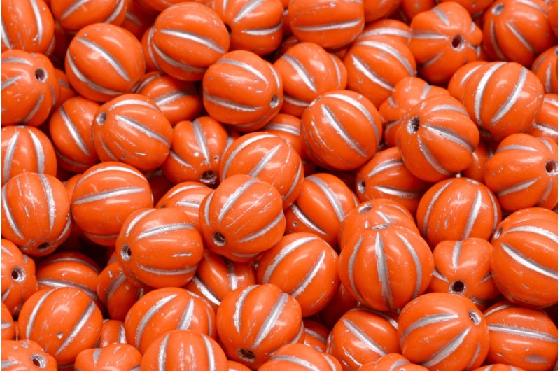 メロンビーズ、不透明イエローシルバーライン(93120-54301)、ガラス、チェコ共和国