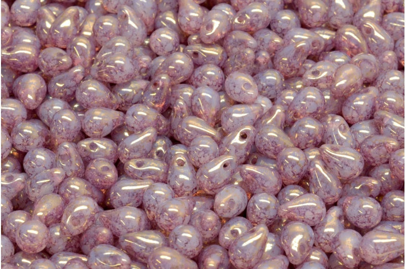 Teardrop beads, Opal White Terracotta Violet (01000-15496), Glass, Czech Republic