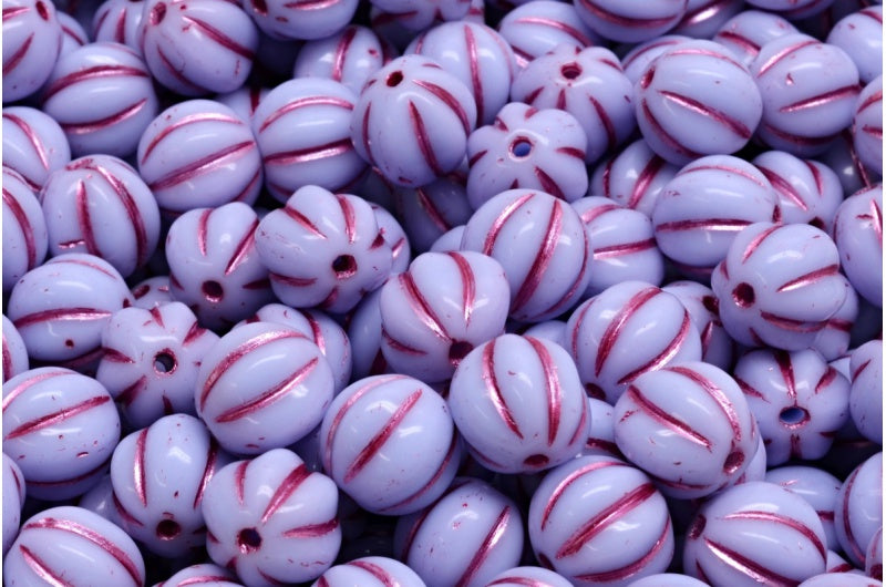 Melon Beads Light Blue Pink Lined (33000-54321), Glass, Czech Republic