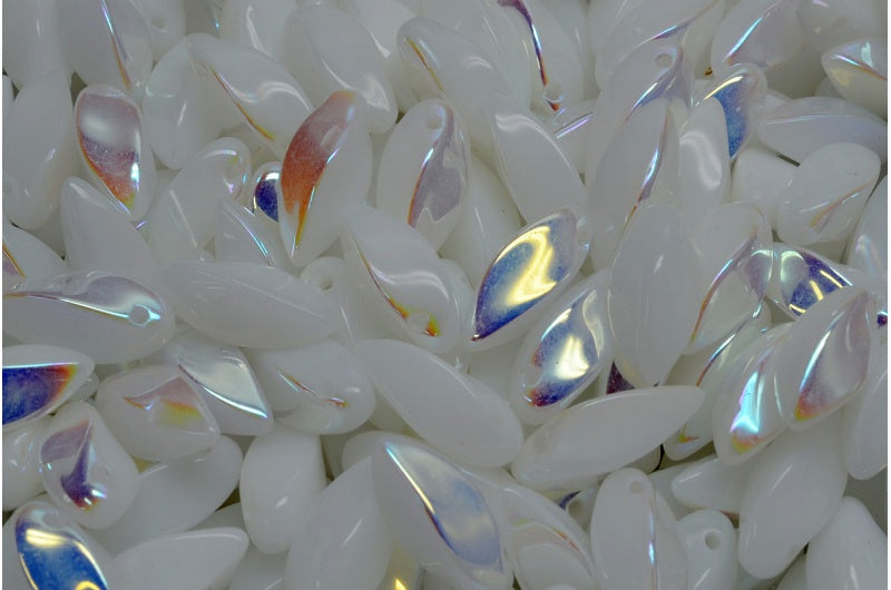 Twist Beads, White Ab (02010-28701), Glass, Czech Republic