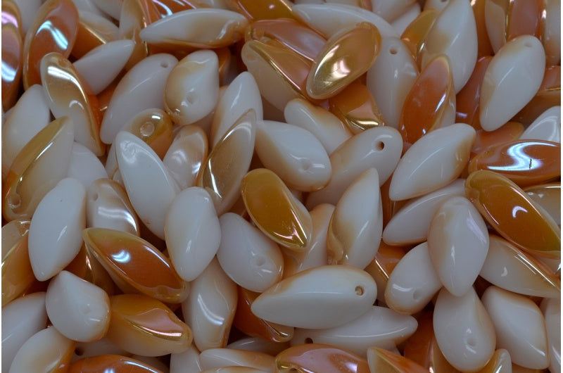 Twist Beads, White Apricot Coatings (02010-29121), Glass, Czech Republic