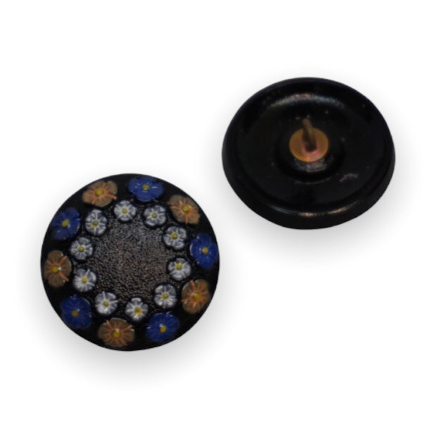 1 pcs Hand Painted Glass Buttons with ornament, size 10 (22.5 mm), Czech Republic