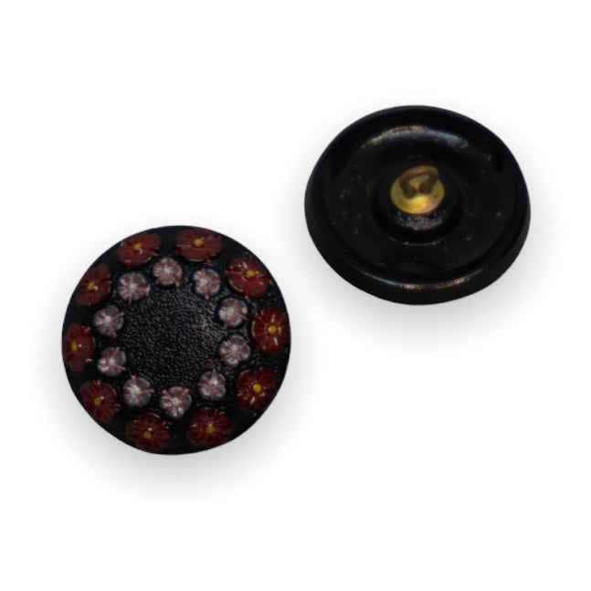 1 pcs Hand Painted Glass Buttons with ornament, size 10 (22.5 mm), Czech Republic