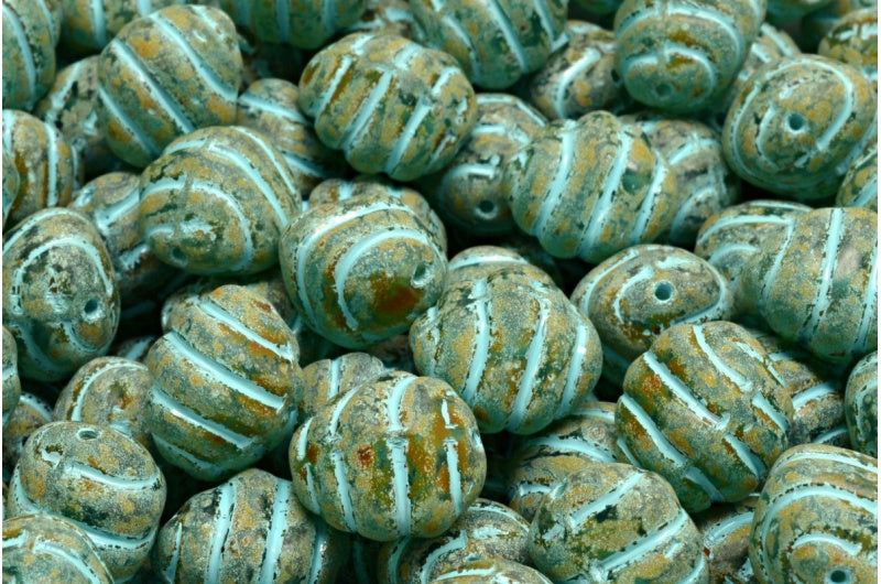 Lined Oval Beads Transparent Aqua Travertin Light Blue Lined (60020-86800-54308), Glass, Czech Republic