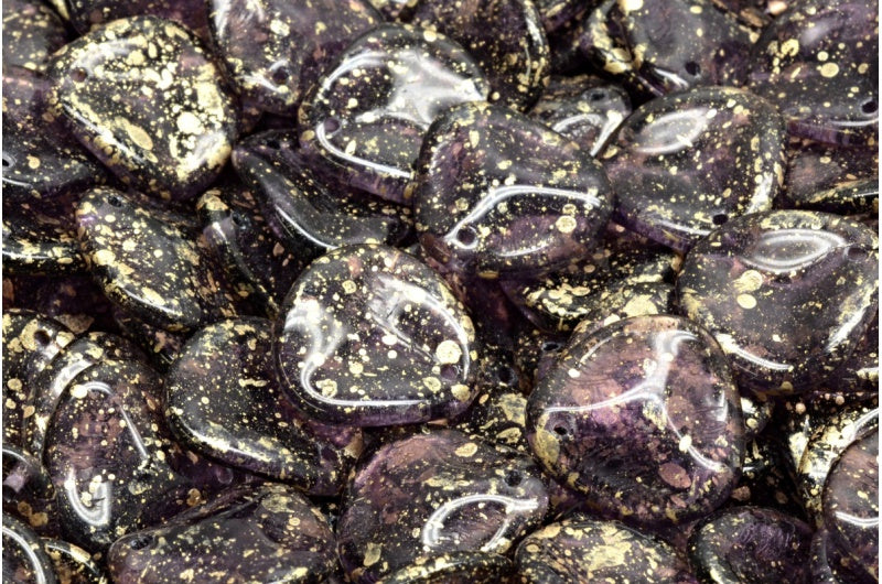 Rose Petal Beads Transparent Light Amethyst Gold Splash (20050-94401), Glass, Czech Republic