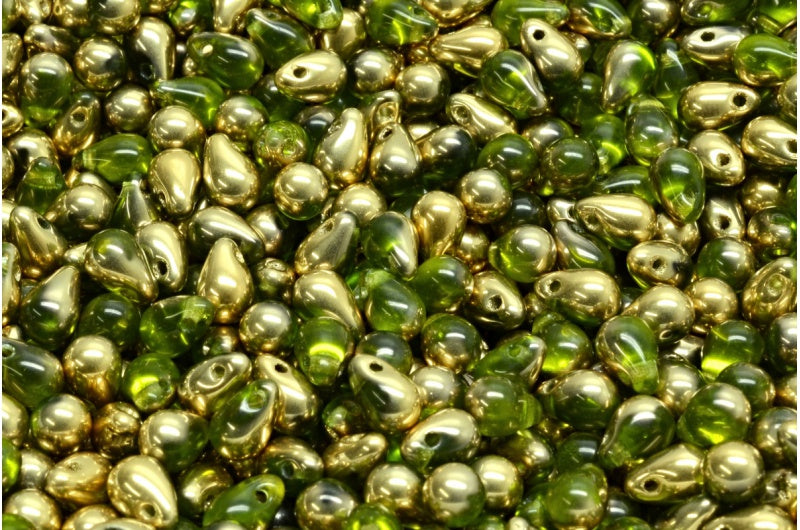 Teardrop beads, Transparent Green Gold (50210-26441), Glass, Czech Republic