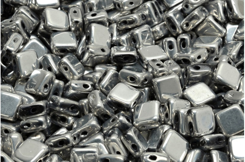 2 Hole Flat Silky Square Beads Black 27003 (23980-27003), Glass, Czech Republic