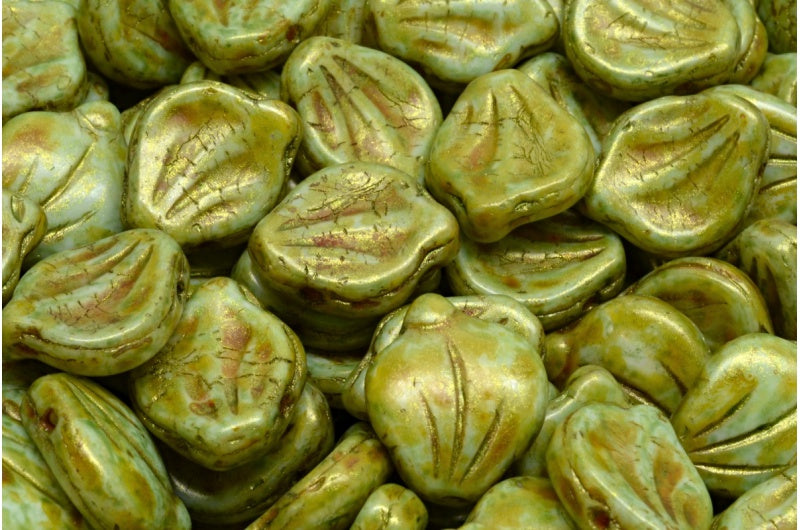 Peony Petal Beads White Brown Luster Spotted (02010-65326), Glass, Czech Republic