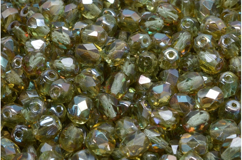 Fire Polished Faceted Beads Round, Transparent Green 22501 (50500-22501), Bohemia Crystal Glass, Czech Republic