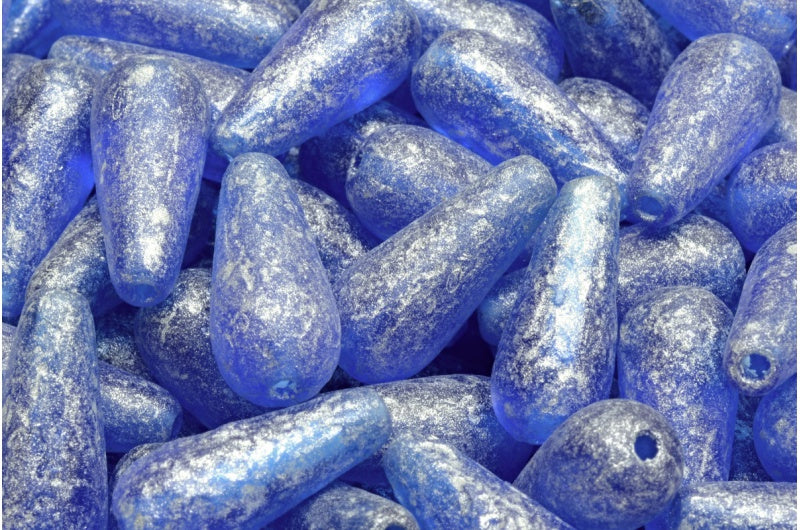 Drop Beads Transparent Aqua Etched 34301 (60310-etch-34301), Glass, Czech Republic