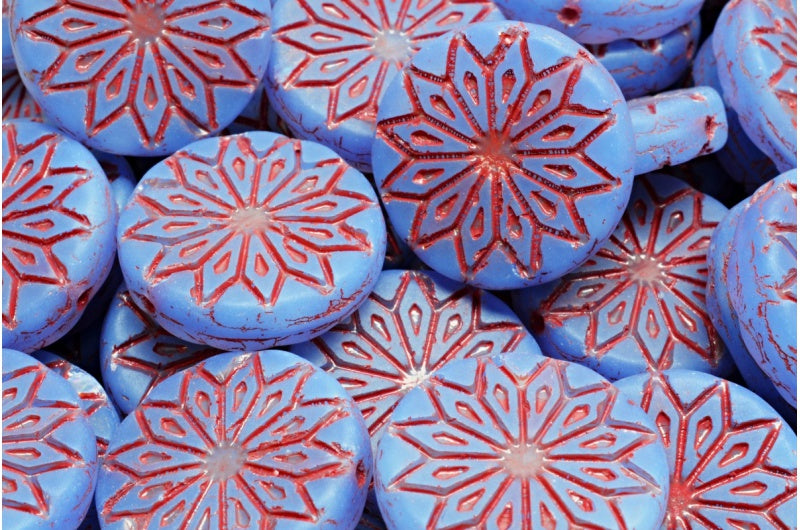 折纸花珠,蛋白石蓝色哑光红色内衬 (31000-84100-54310),玻璃,捷克共和国