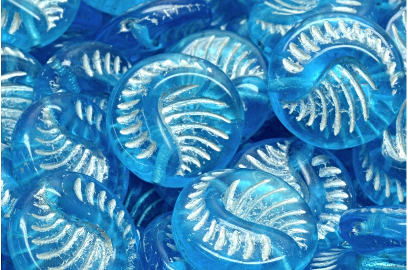 Fossil Coin Beads Transparent Aqua Silver Lined (60010-54301), Glass, Czech Republic