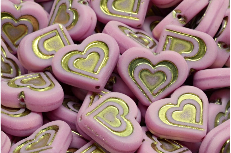 Heart In Heart Beads, Opaque Pink Gold Matte (74020-26443-84100), Glass, Czech Republic